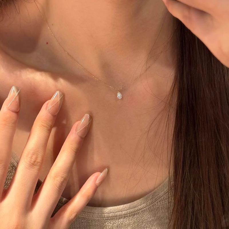 Minimalist style, light luxury, ultra-fine water drop diamond plain chain pendant necklace for women's autumn and winter new commuter collarbone chain Specification drawing