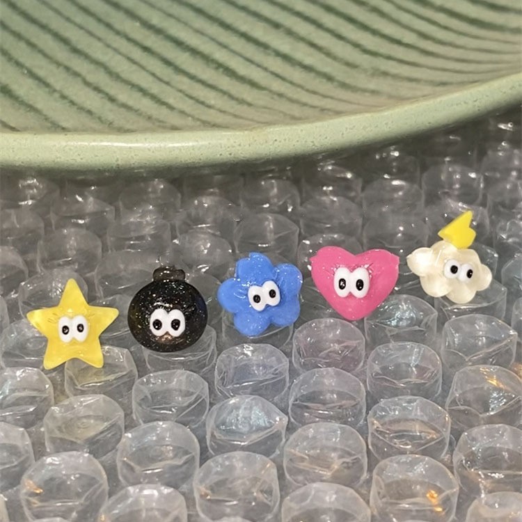 s925 Dopamine candy-colored jelly Stud Earrings, cute and translucent sequined star Cloud Big Eye earrings and earrings full figure