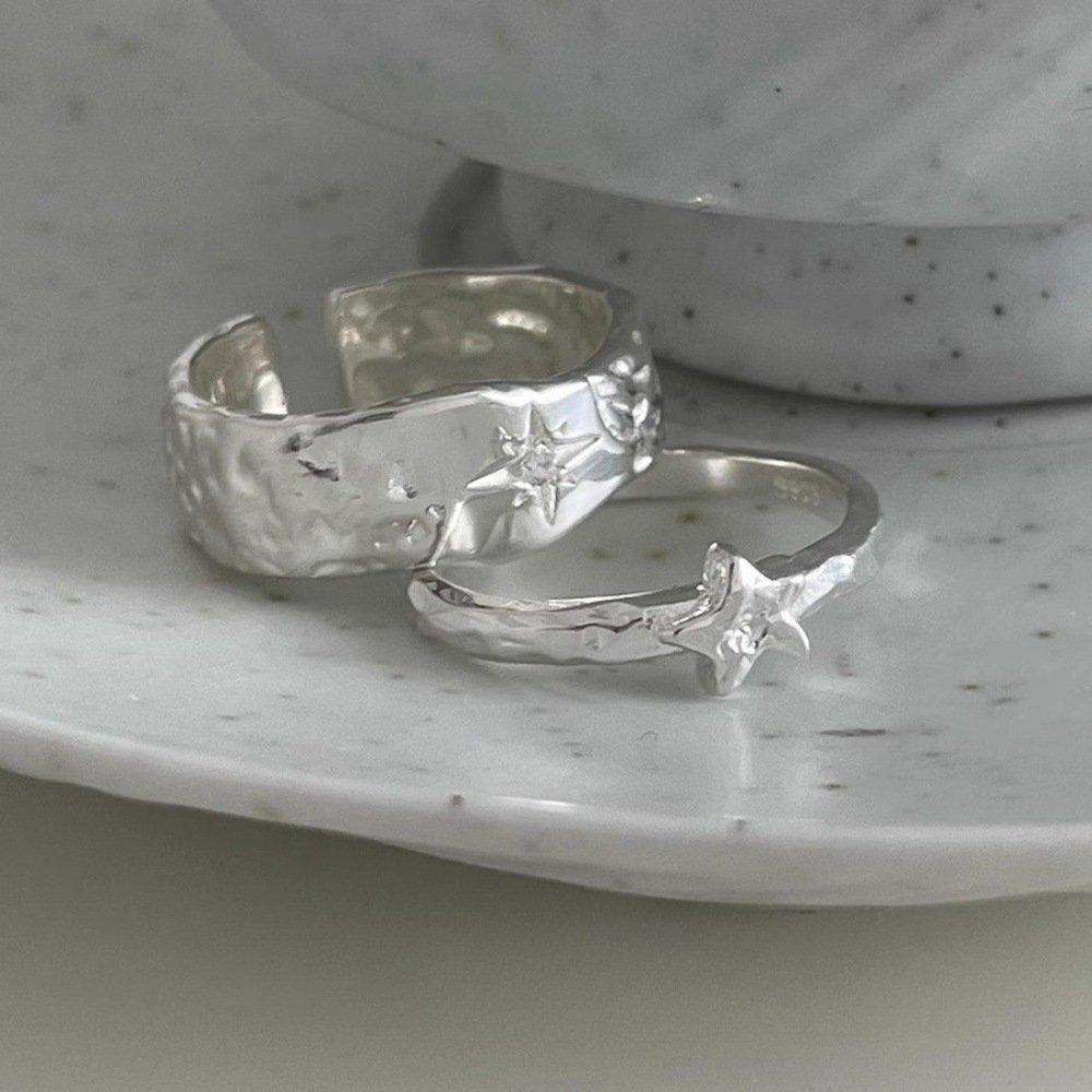925 sterling silver textured star ring, simple, individual, niche and high-end open-top ring for women in Instagram style, couple index finger ring Item Picture