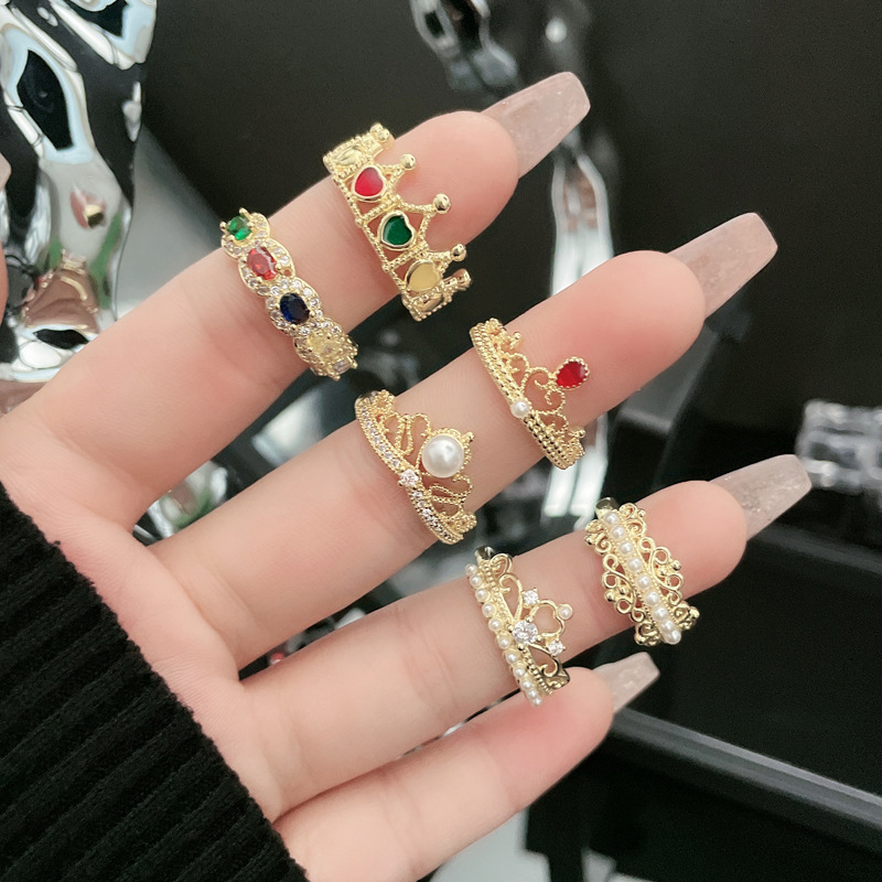 The new crown InS-style light luxury and versatile pearl colored drip glaze open ring is a niche and cold style ring trend for women Specification drawing