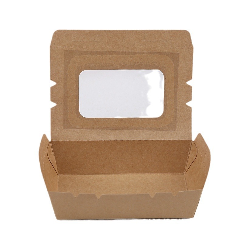 Disposable kraft paper single window for sale, packed transparent box sushi salad, open window kraft paper lunch box factory direct sales Item Picture