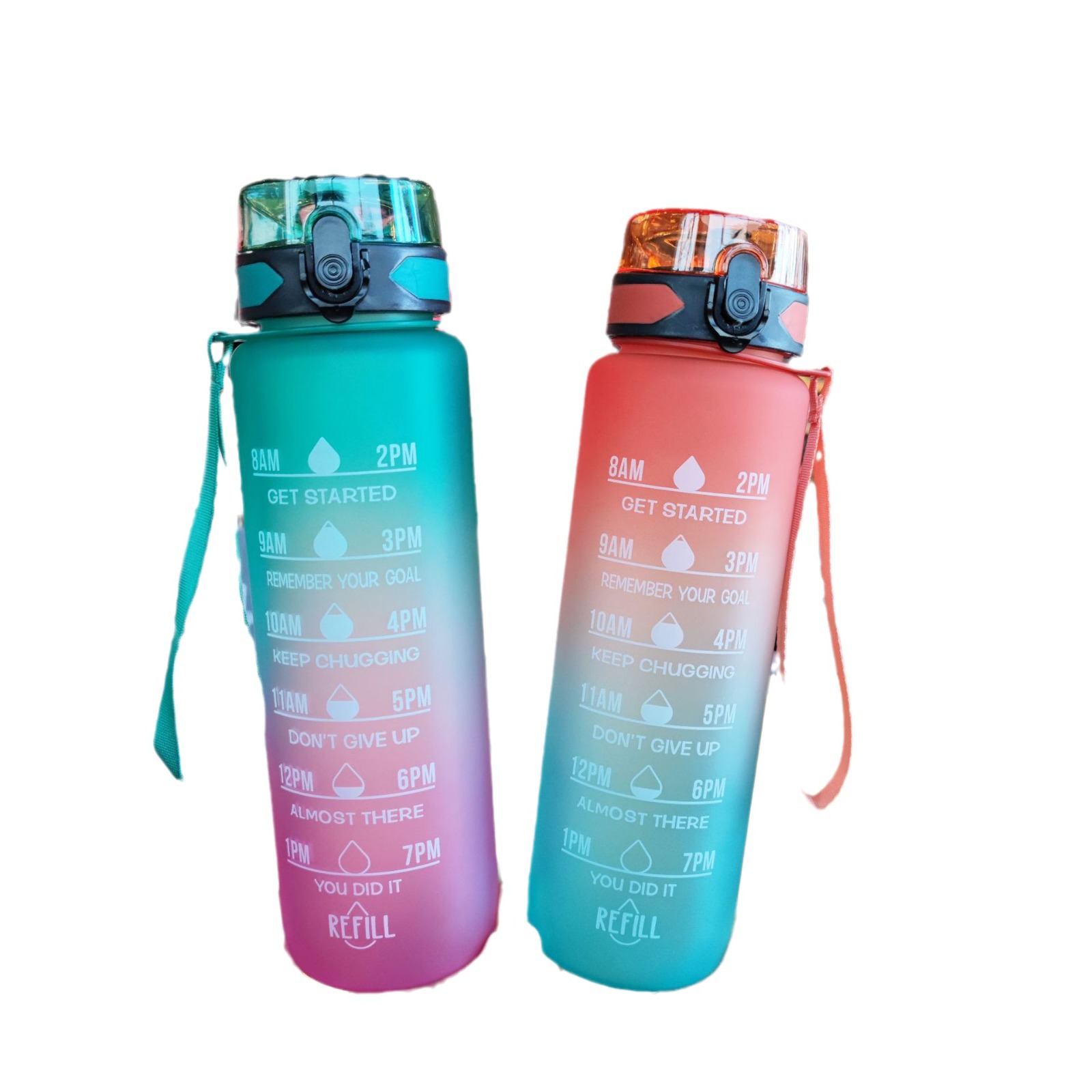 Gradient color water bottle, frosted space cup, portable drawstring, bouncy lid cup, 1000ml outdoor fitness sports water bottle Item Picture