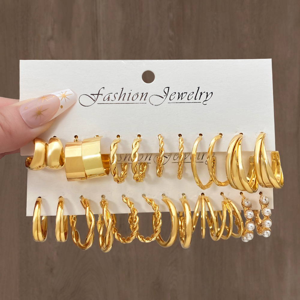 New European and American alloy earring square geometric earrings set in ins style earrings set Specification drawing