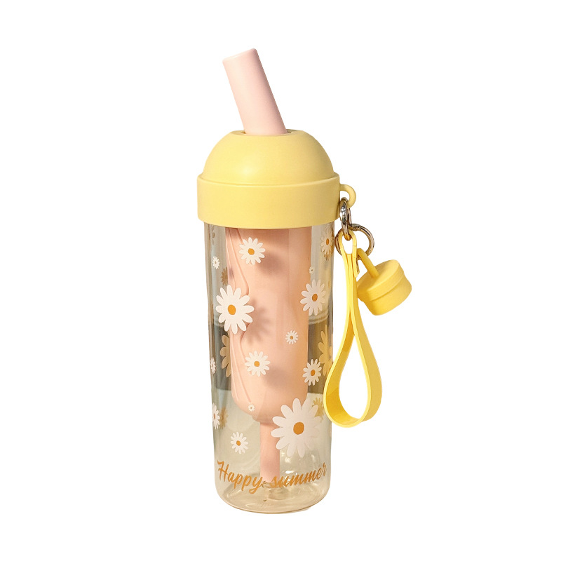 New Yebo plastic straw cup, cute cartoon TRitan water cup, student high appearance level tea and water separation double drinking cup Item Picture