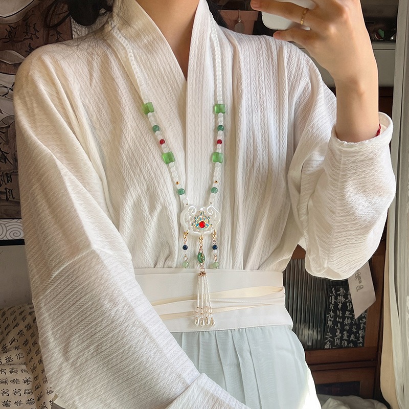 Retro necklace, cloud-fringed horse face dress, necklace accessory, ancient-style Hanfu, new Chinese-style collar, green ancient-style national style Specification drawing