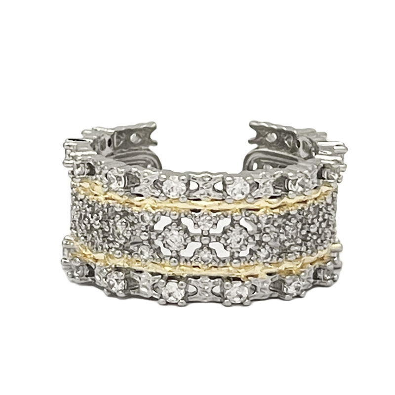 Court-style two-tone retro lace openwork pattern open ring for women on Instagram, cold style, versatile, sweet and cool ring trend Item Picture