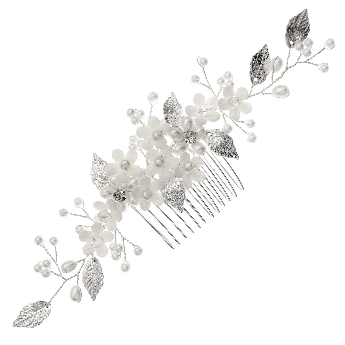 New handcrafted hair accessories from Europe and America, pearl hair combs, retro and versatile banquet dress headwear, leaf and flower hair combs Item Picture