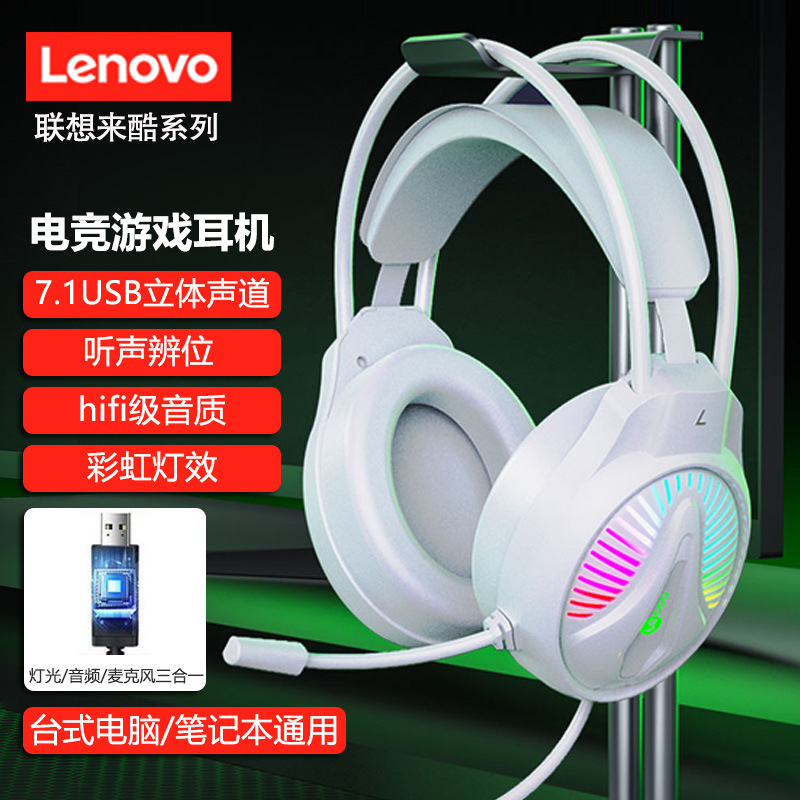 Wholesale of Lenovo HT407 wired computer headphones, over-ear gaming 7.1 USB desktop notebook headsets details Picture