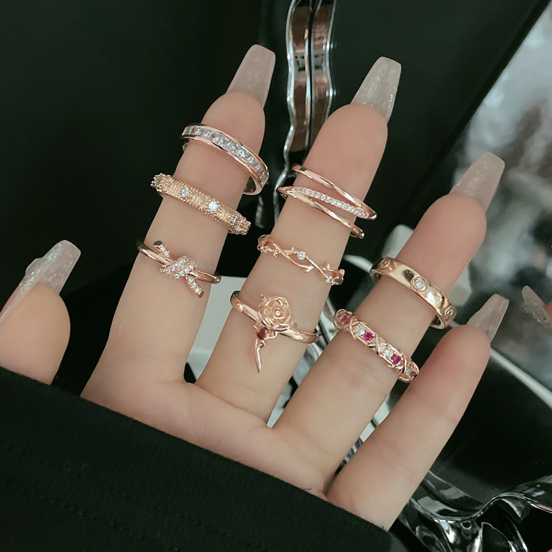 French sweet, cool, light luxury and high-end rose gold open ring, irregular fashionable and niche design index finger ring for women details Picture