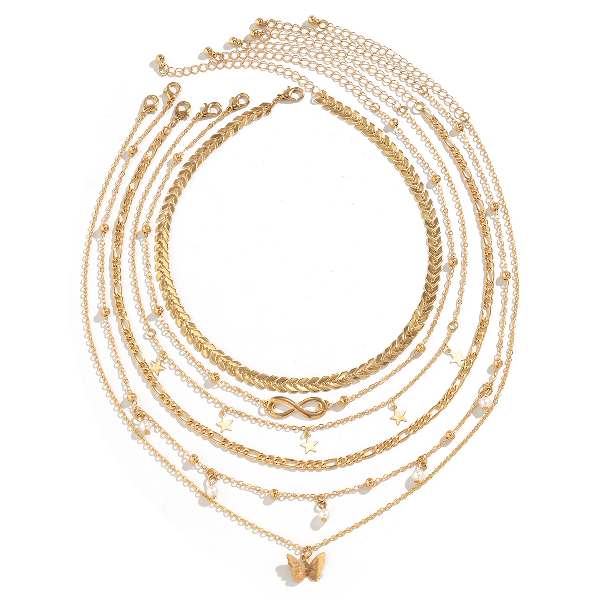 European and American cross-border butterfly tassel pendant layering set necklace, niche metal chain heart necklace, versatile accessories Item Picture