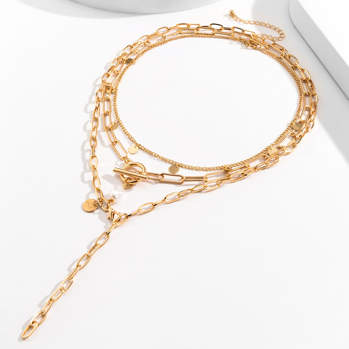 European and American cross-border jewelry, geometric tassels, sequins, versatile OT pendant, simple pearl pendant, long necklace for women details Picture