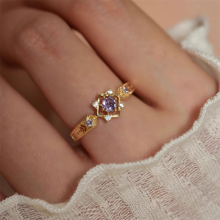French sparkling purple zircon open ring, a retro, niche, high-end, dreamy, elegant and versatile index finger ring for women Item Picture