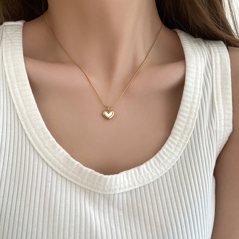 Shell heart titanium steel pendant necklace, sweet and elegant for women, sweater chain, simple and fashionable, versatile collarbone chain Specification drawing