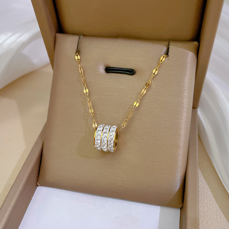【 All-titanium Steel 】 Three-ring mini Waist, minimalist style, real gold necklace inside the furnace, female Instagram influencer collarbone chain full figure
