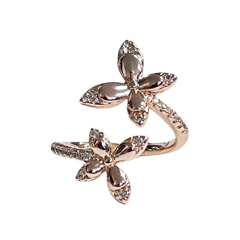 A high-end and fashionable double butterfly rose gold open ring for women with a crossover niche design, a light luxury and elegant ring trend Item Picture