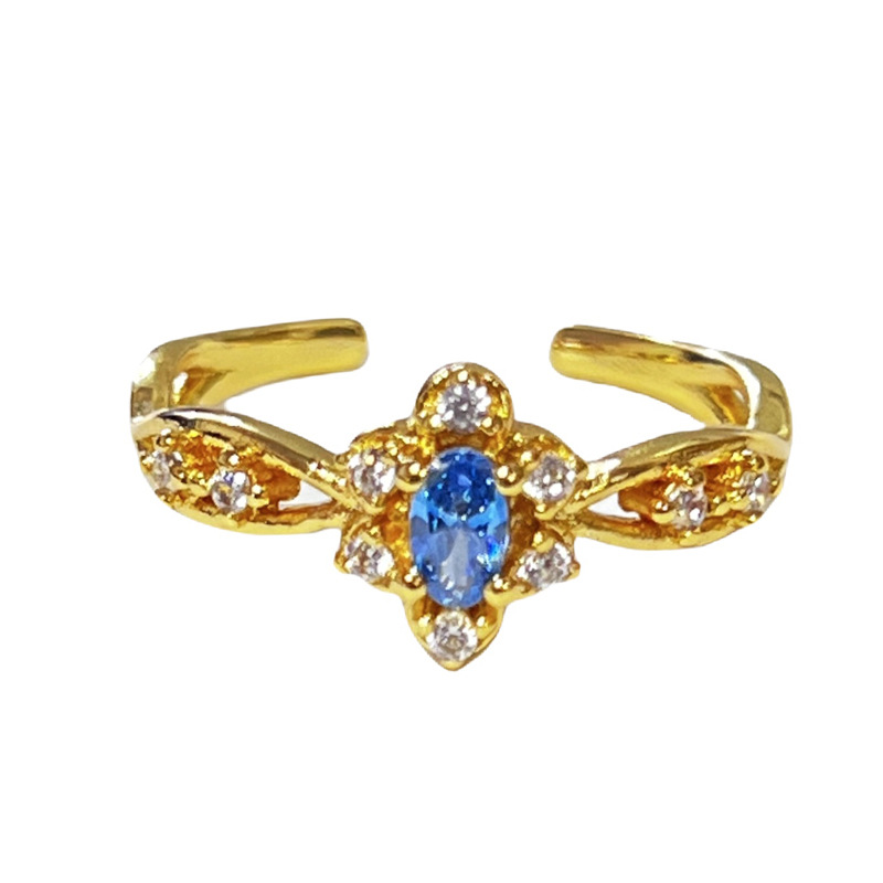 A small open ring with a court style starlight purple diamond, simple and elegant, and a retro, sweet and cool, versatile ring accessory made of sea blue zircon Item Picture