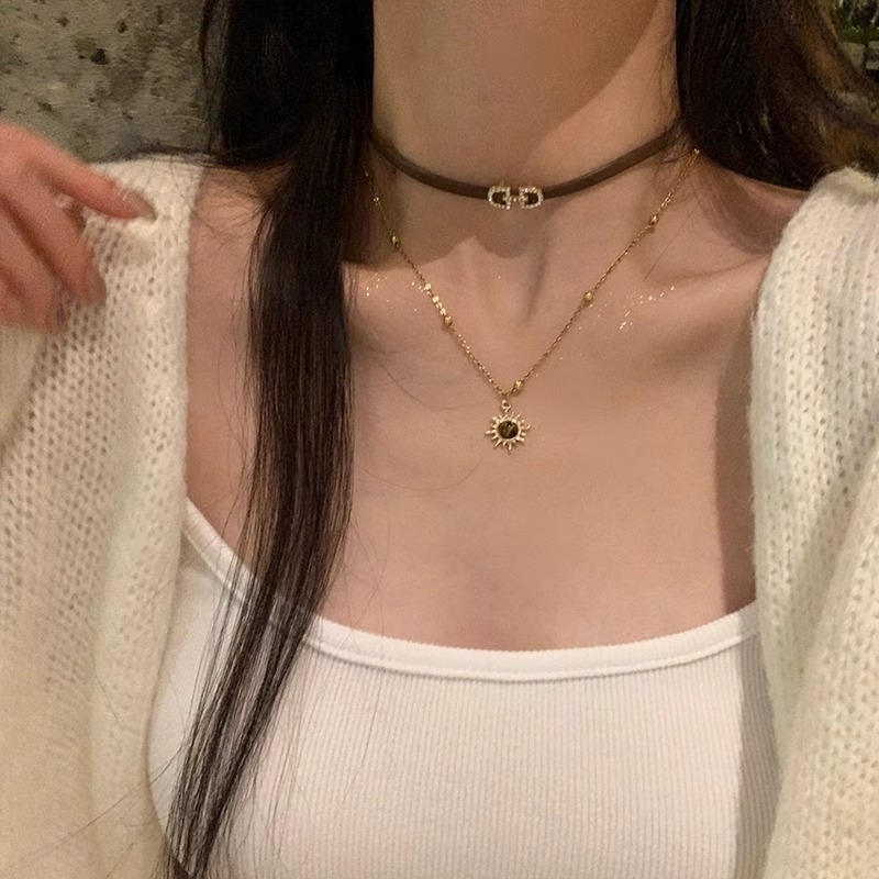 Maillard pu leather tiger's eye stone stacked choker necklace for women's autumn and winter sweater chain collarbone chain neck chain Specification drawing