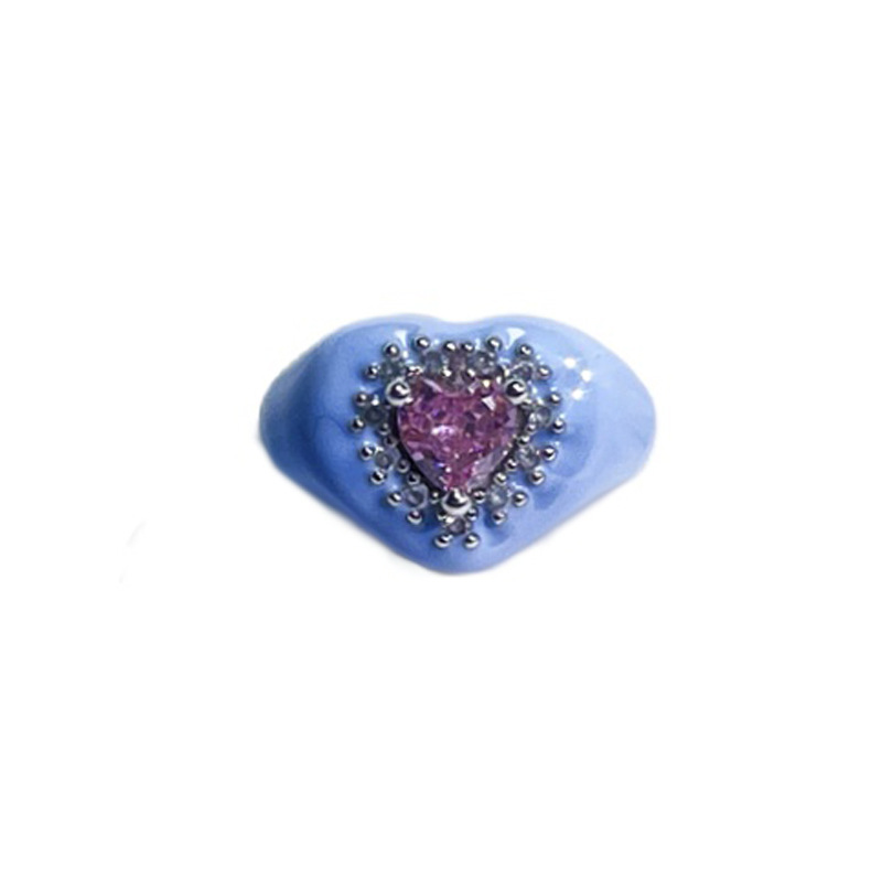Dopamine colored glazed heart-shaped bow open ring, sweet, cool, fashionable and exquisite layered, trendy and unique ring for women Item Picture