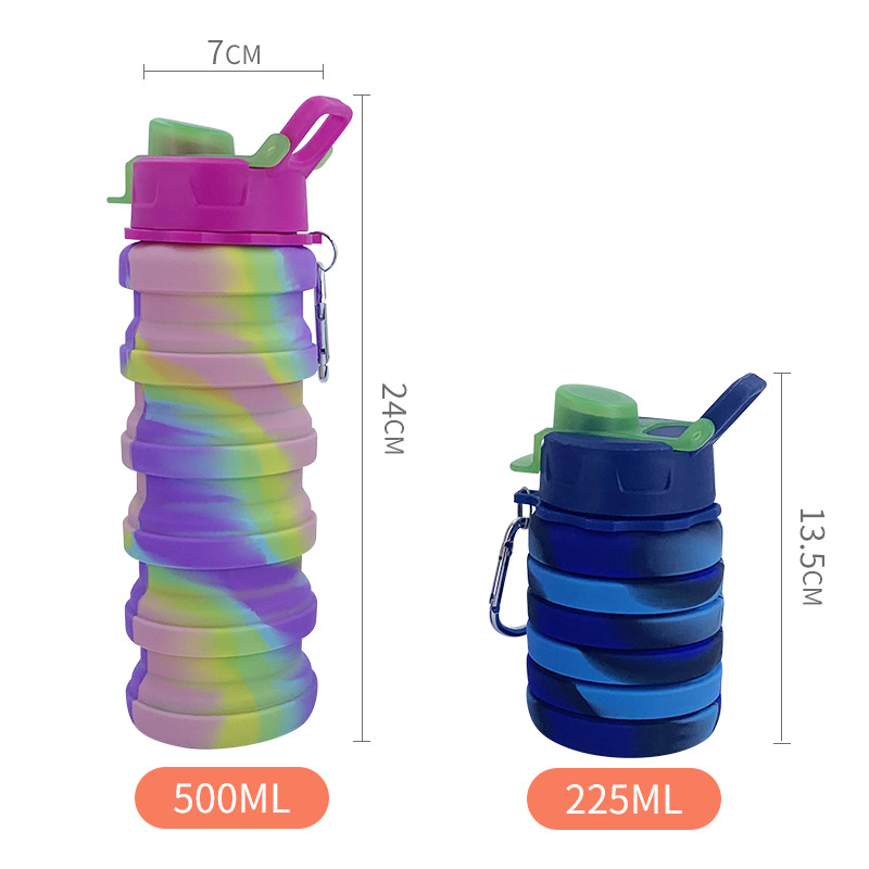 Cross-border exclusive silicone water bottle, creative foldable portable mountaineering water cup, outdoor cycling telescopic cola bottle Specification drawing