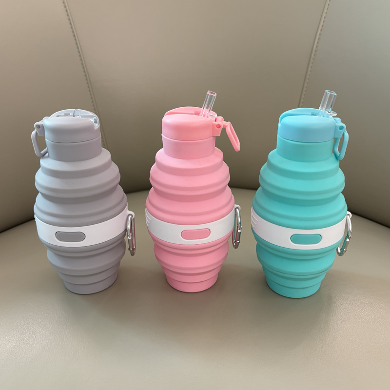 Amazon Creative food-grade foldable silicone cup Outdoor sports water bottle Multi-functional portable telescopic water cup full figure