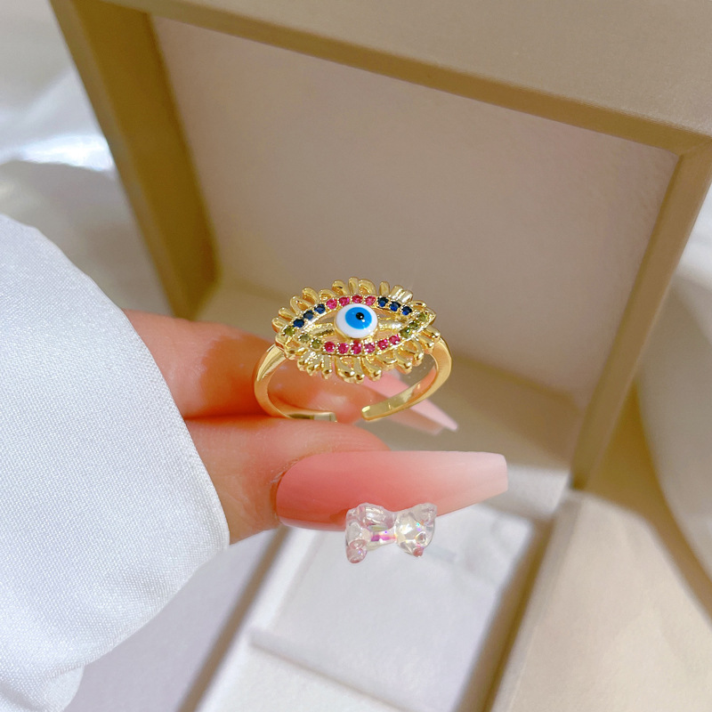 【 Real Gold 】 Devil's Eye Zircon Ring with Adjustable opening, a simple Japanese-style bracelet for couples Specification drawing
