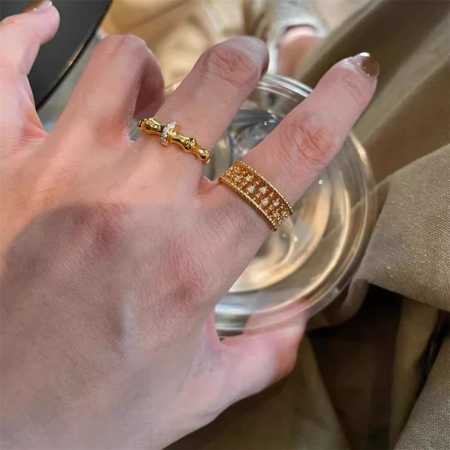 vintage brushed ring for women, exquisite beaded lace, zircon, bamboo joint, high-end style new ring Specification drawing