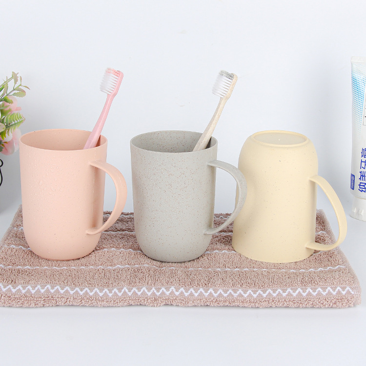 Wheat bellflower Nordic simple solid color bathroom mouthwash cup, household plastic handle material drinking cup, brushing cup Application Scenario