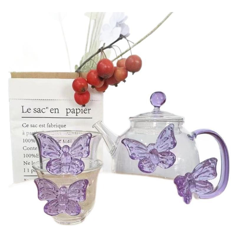 "Teenage Heart Butterfly Teapot, high borosilicate heat-resistant glass cup, Fairy style tea set, high-temperature resistant brewing teapot, creative design. Item Picture