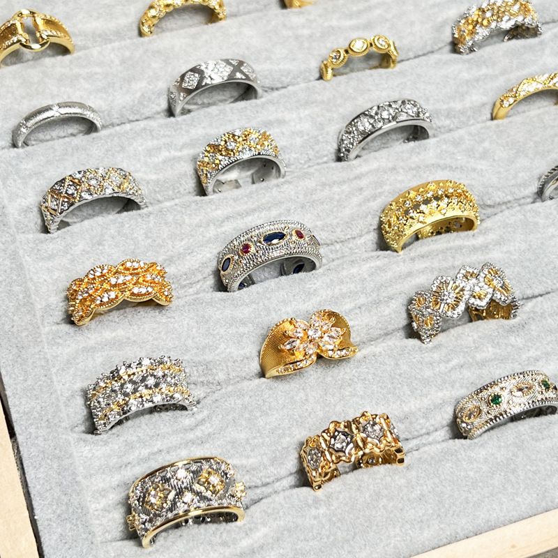 A collection of retro Italian court-style brushed, hollowed-out lace open ring, a fashionable, niche and versatile ring for women details Picture