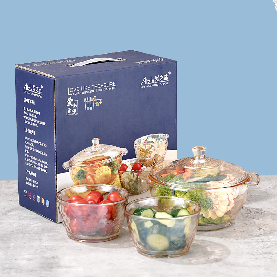 European-style glass crystal pot manufacturer, glass bowl, tea-colored double-ear covered instant noodle bowl, salad bowl, amber glass pot Application Scenario