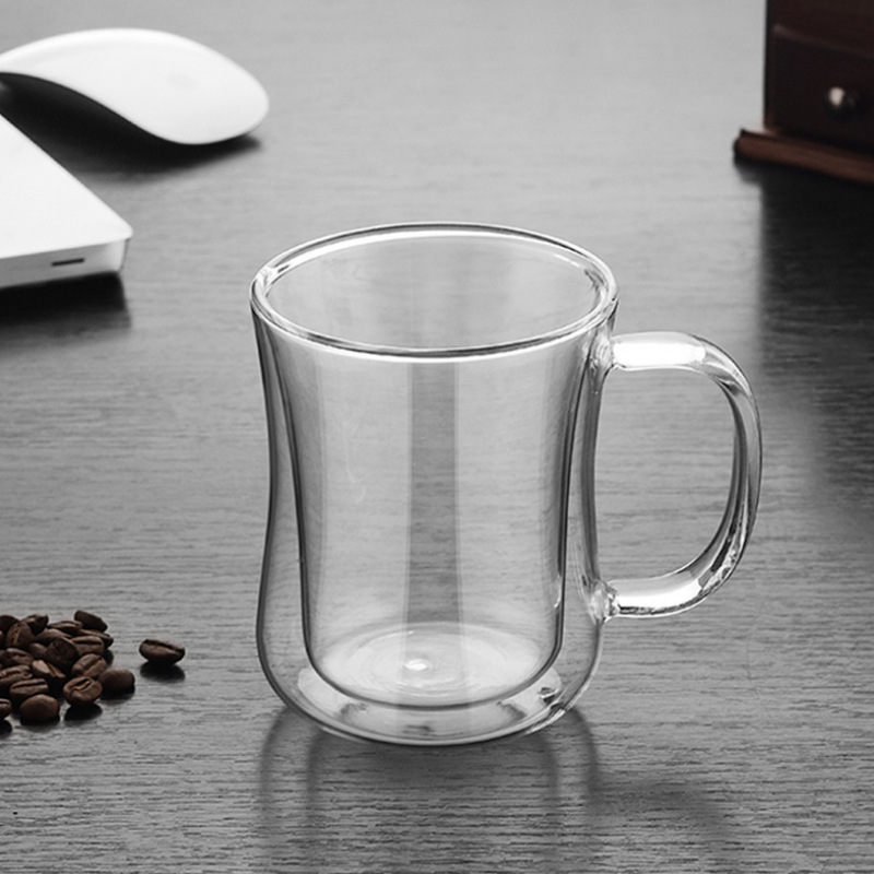 Customized cross-border double-layer glass cups, heat-insulating household breakfast milk coffee cups, simple high borosilicate glass cups details Picture