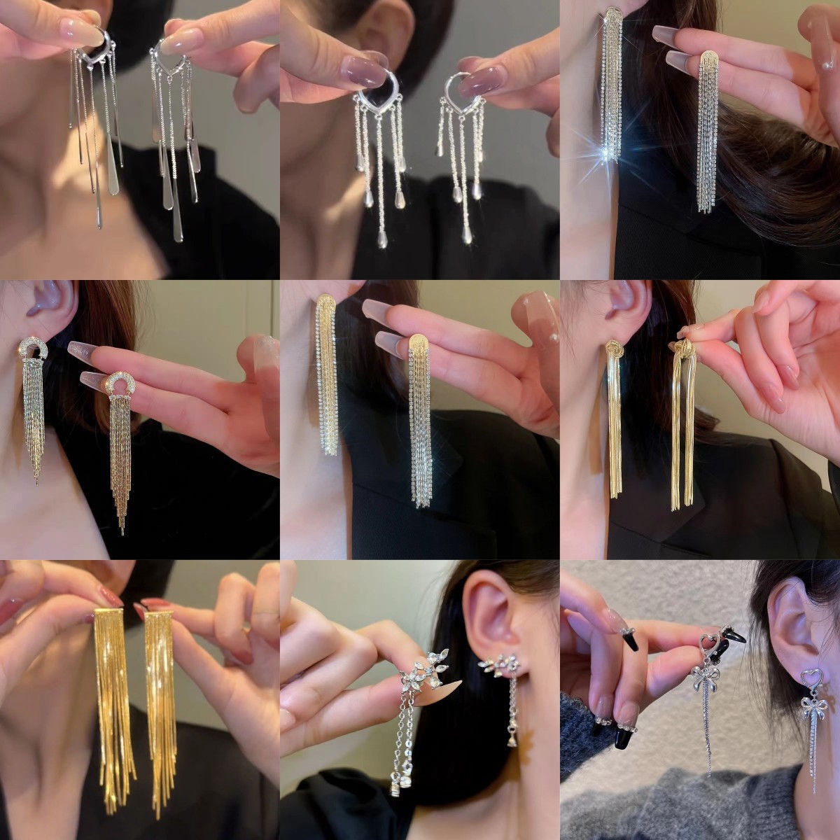 Light luxury and high-end style, versatile European and American long tassel stud earrings, women's ins trendy, individual and fashionable design sense earrings full figure
