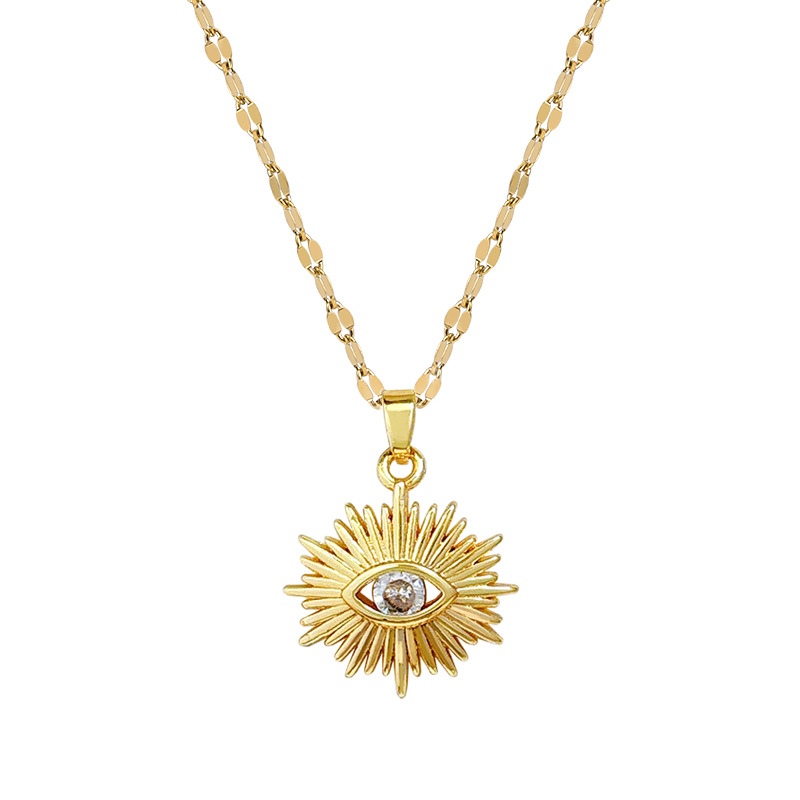 【 Titanium Steel 】 Micro-inlaid zircon Devil's Eye necklace, eyelash and eye copper electroplated real gold pendant, ins style small accessory Item Picture