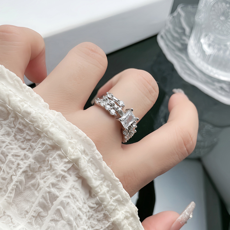 Simple and individual small square diamond fashionable layered ring, versatile, elegant and high-end, light luxury, niche and cold style ring for women details Picture