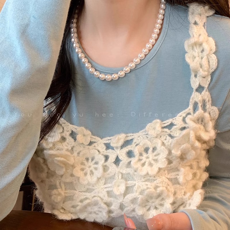 fever's same style of Shijia pearl beaded necklace, women's light luxury and niche style collarbone chain, retro French necklace Specification drawing
