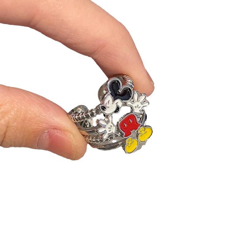 A cute Mickey Mouse ring with a childlike cartoon style. A girl student's personality is mischievous. A couple's best friend index finger ring Item Picture