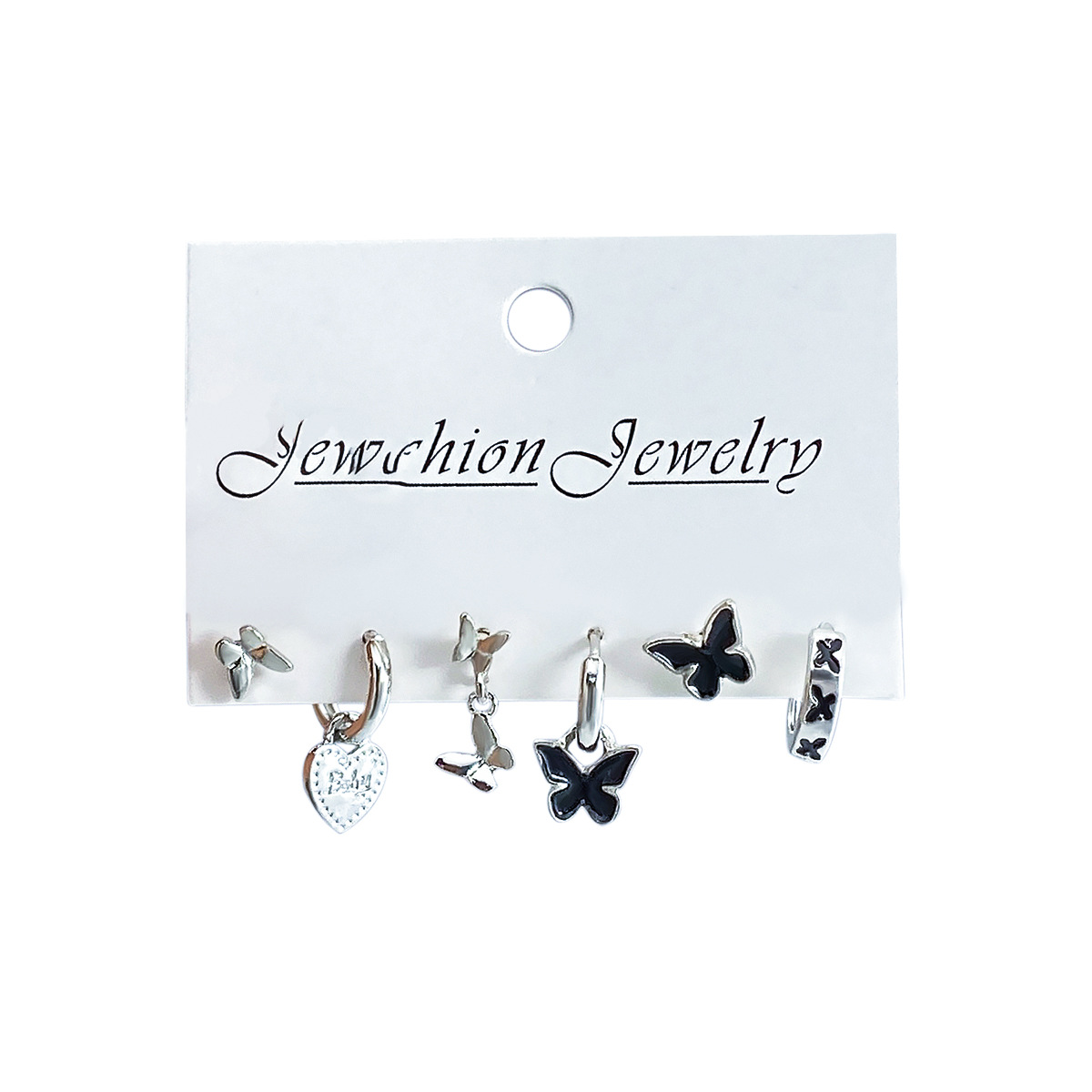 New cross-border butterfly stud earrings, heart-shaped ear buckles, fresh and sweet alloy earring set, butterfly enamel drop glaze earrings Item Picture