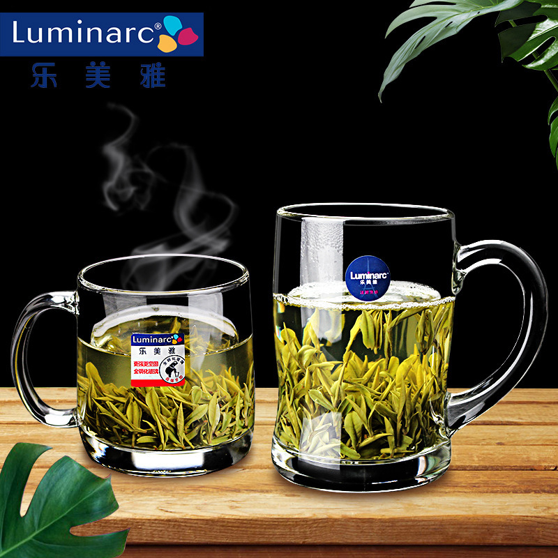 Lemeiya glass cups, household water cups, high-temperature resistant tea cups, tempered microwave milk cups with handles, breakfast drinking cups full figure