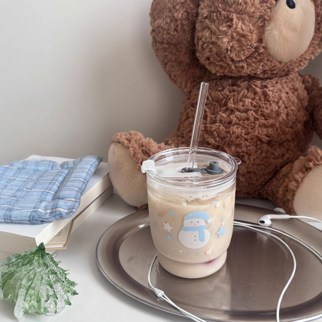 Bolimei custom straw cups, glass cups, high borosilicate water cups, heat-resistant glass cups, Korean-style cups Specification drawing