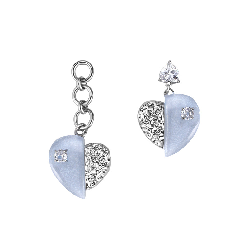 2025 New original design blue metal heart series fashionable sweet and cool style bracelet, necklace, earrings and ring for women Item Picture