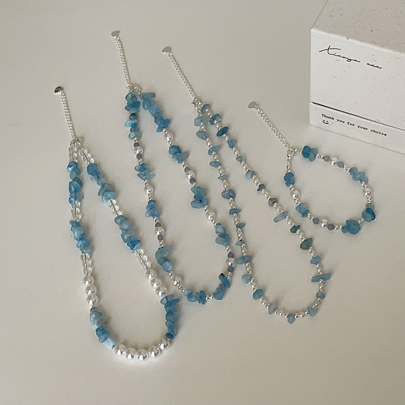 Aquamarine and pearl beaded necklace for women, fresh, simple and versatile, stylish and elegant. Collarbone chain Specification drawing