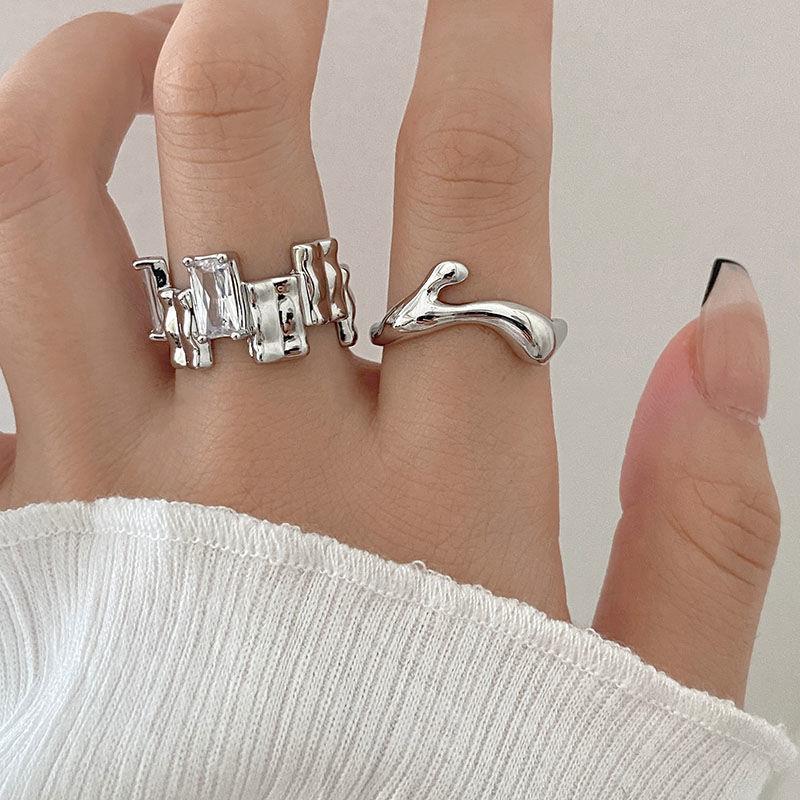 Irregularly pieced zircon open ring for women's ins, unique design sense index finger ring, cold style, high appearance level ring full figure