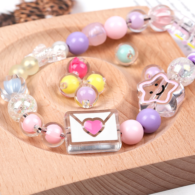diy transparent acrylic beads, mobile phone chain beads, candy-colored beads, medium beads, round beads, handcrafted ornaments, loose beads details Picture