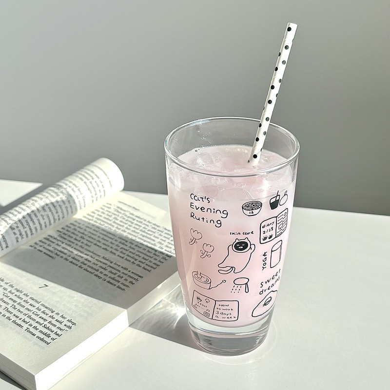 Homemade evening life Instagram large-capacity glass cups, creative juice cups, milk cups, coffee cups, breakfast cups details Picture