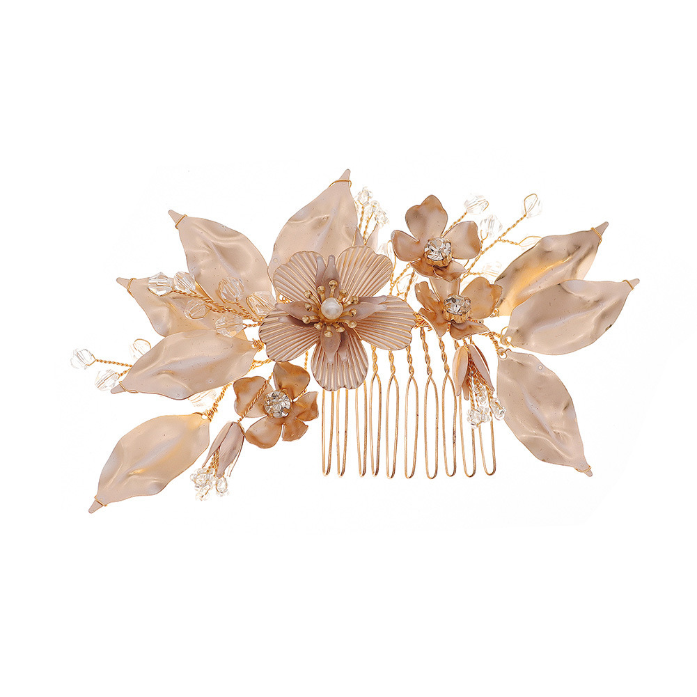 miallo high-end bridal hair accessories, creative hair combs, golden flower hand-inserted combs, European and American wedding veil accessories Item Picture
