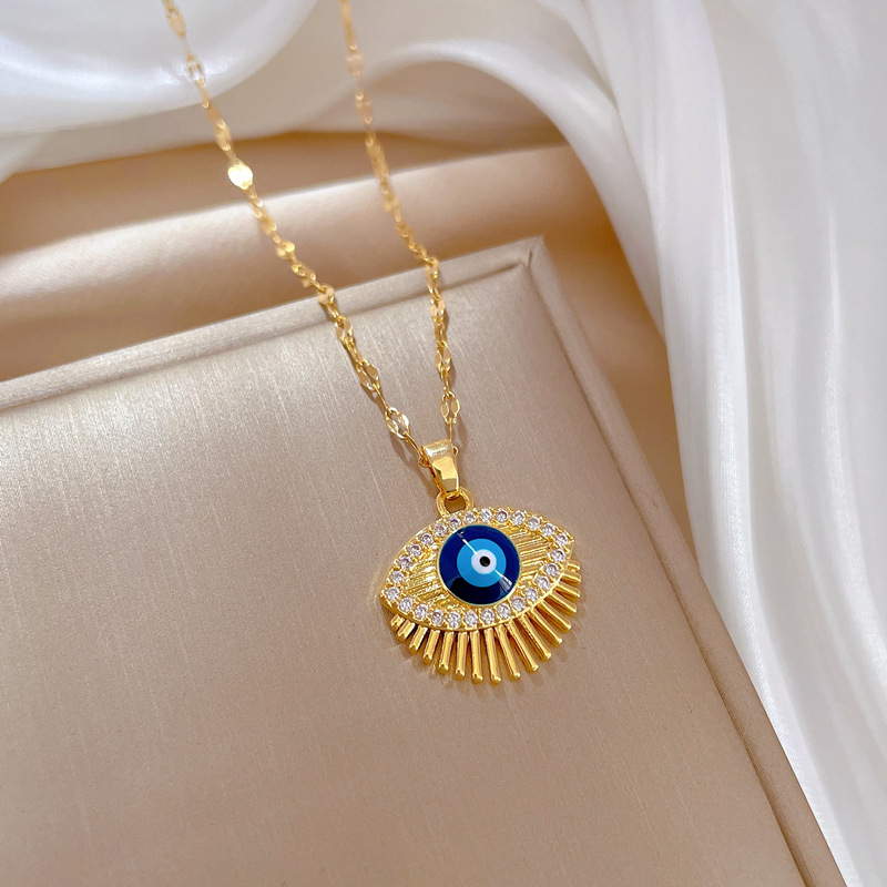 【 Titanium Steel 】 Eyelash eye Light Luxury Cross-border Banquet Wedding necklace, versatile collarbone chain for female Internet celebrities, titanium steel chain Specification drawing