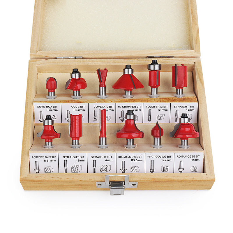 15-piece set of decoration edge machine, engraving machine, woodworking milling cutter, 6-piece 1/4 piece, 8-piece hard alloy cutter head, small milling cutter Item Picture