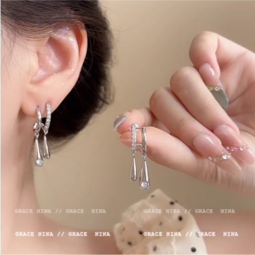"Cold and cool style!" High-end, sparkling diamond, teardrop stud earrings, women's niche design earrings, simple and versatile, elegant earrings Specification drawing