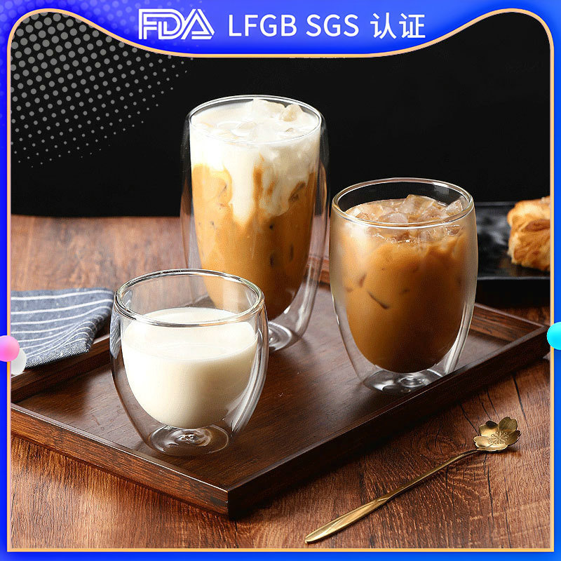 Transparent restaurant juice and milk cups, American latte coffee cups, thickened double-layer glass cups, heat-resistant full figure