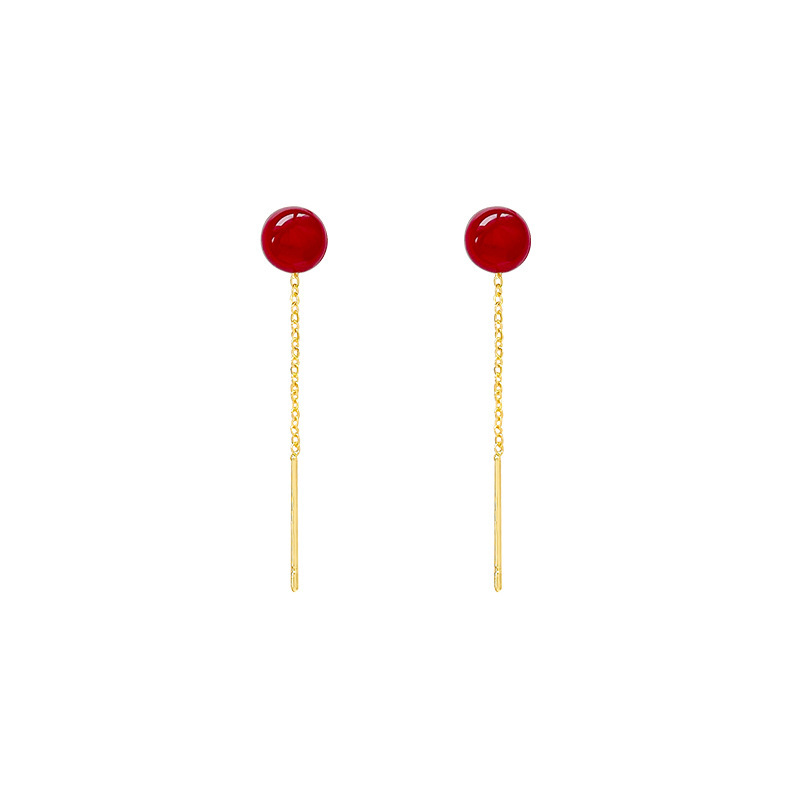 Ankora Red retro pearl tassel ear thread, 2025 new style stud earrings, niche high-end earrings, versatile earrings Item Picture